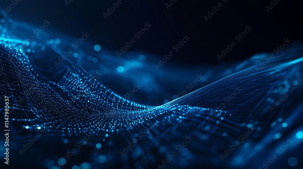 Poster digital waves of blue light create a mesmerizing abstract pattern that simulates a futuristic landsc