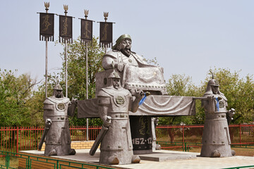 Monument to the warrior and sovereign Genghis Khan in a Kalmyk village