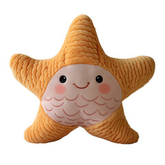 Orange textured starfish plush toy with anthropomorphic features, transparent PNG for decorative or children's products