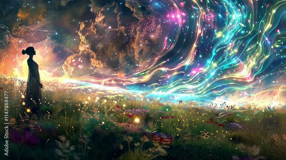 Aufkleber the fields are alive with the hum of quantum energy a continuous flow of potential and possibilities