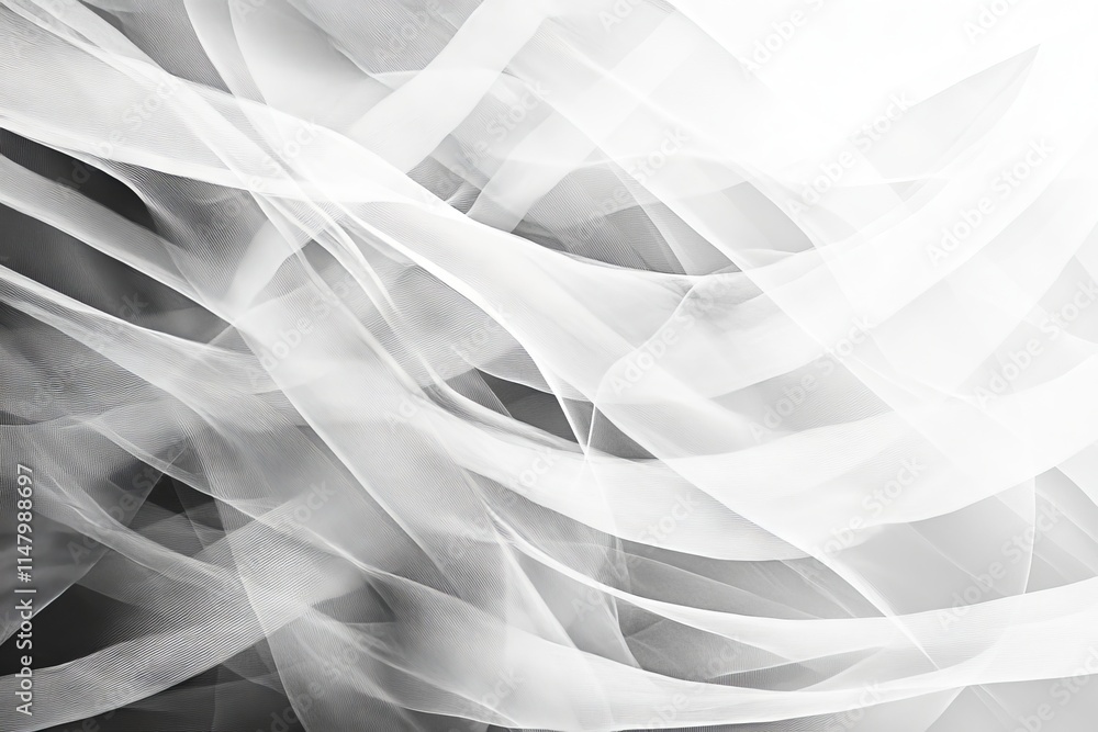 Poster elegant abstract image of white and gray flowing fabric with soft waves, creating a minimalist and m