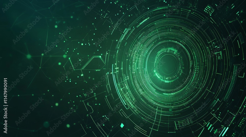 Aufkleber digital abstract design featuring concentric circles and luminous green lines representing technolog