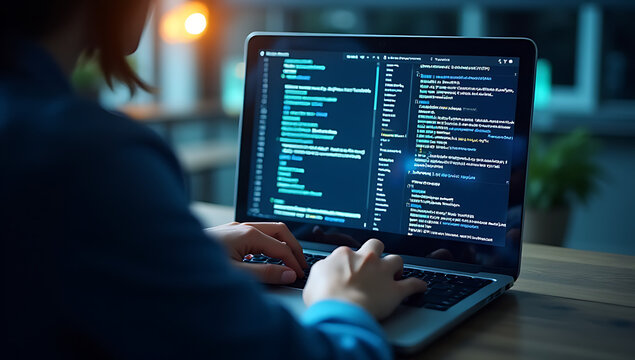 Person using laptop receives virtual warnings about fraudulent emails, data theft, and breaches on their computer screen display._00003_