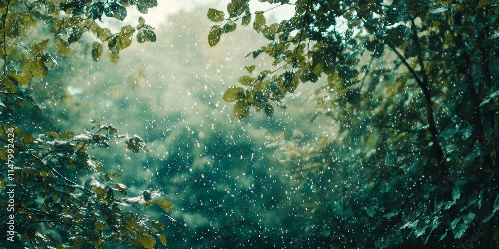 Poster a snowy forest with trees covered in snow. the snow is falling from the trees and the sky is cloudy