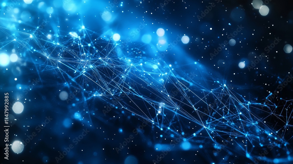 Aufkleber vivid blue light trails and connections creating an abstract digital landscape with sparkling partic