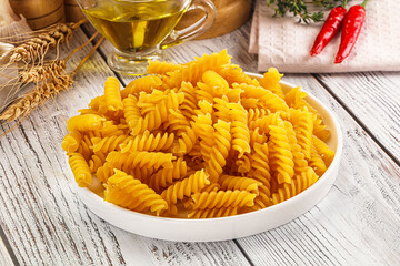 Italian dry pasta Fussili for bowl