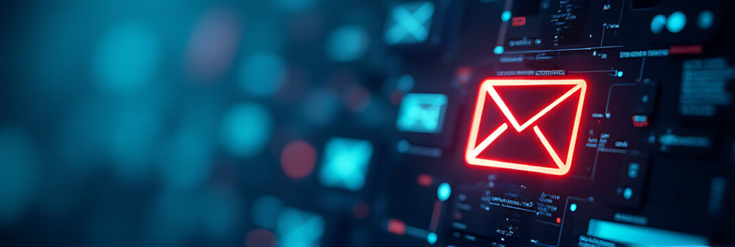 mail inbox alerts warn of potential viruses and compromised information through spam and junk mail, triggering email security protection systems._00003_