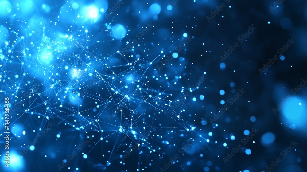 Poster abstract blue light particles create a sense of depth and movement in a digital space during a night