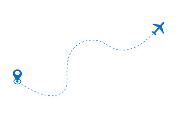 Airplane's flight path with a dashed line trace and a start point marker