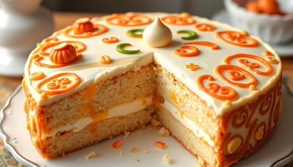 Delicious Orange Decorated Layer Cake Awaiting Savor