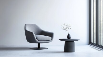 Minimalist modern lounge with stylish, clean design. Featuring sleek lines and muted colors