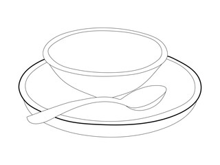 Single continuous line drawing of stylized bowl of cereal breakfast with fresh milk,  Doodle vector illustration in simple linear style.