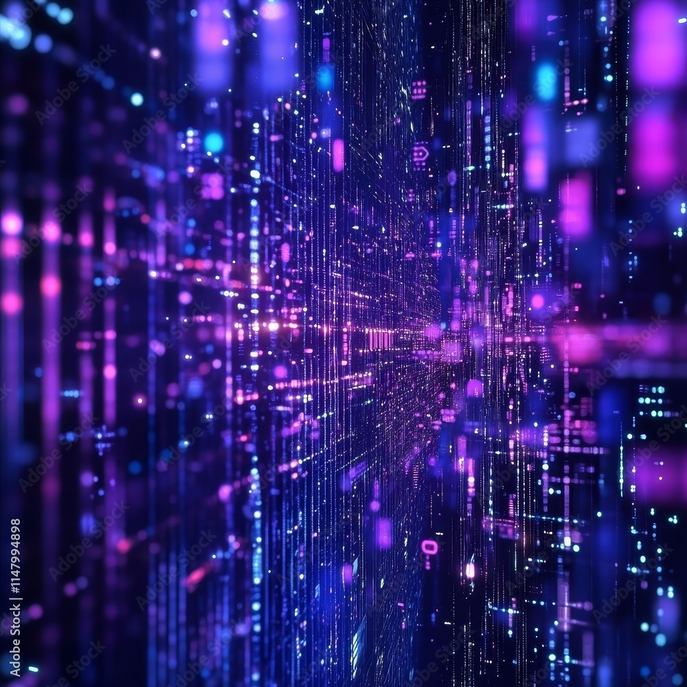Poster vibrant digital abstract representation showcasing colorful data streams in a futuristic environment