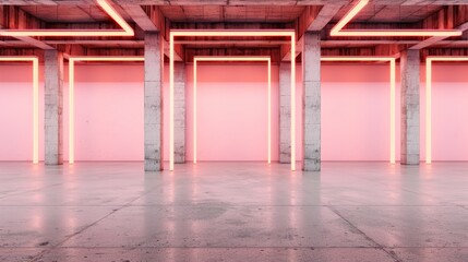 Modern urban space with pink neon lights