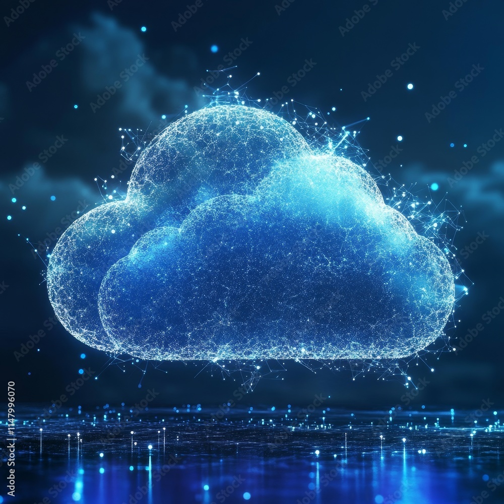 Aufkleber digital cloud formation with glowing particles representing technology and connectivity in a virtual