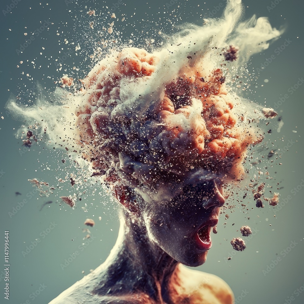 Poster explosive artistic expression through surreal imagery of a person experiencing a transformative mome