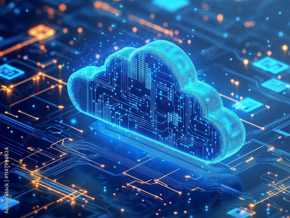 Aufkleber Digital Cloud With Glowing Circuit Patterns Representing Data Storage and Technology in a Futuristic Environment