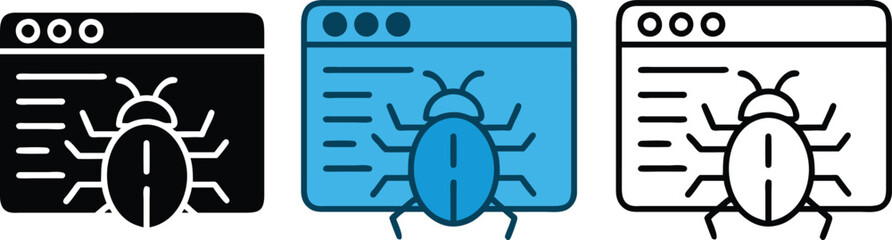 Website Bugs, Software Errors, Code Defects, Debugging Icons, Application Glitches, System Issues, I