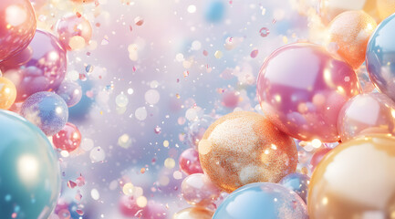 colorful balloon background with light blue and white gradient background