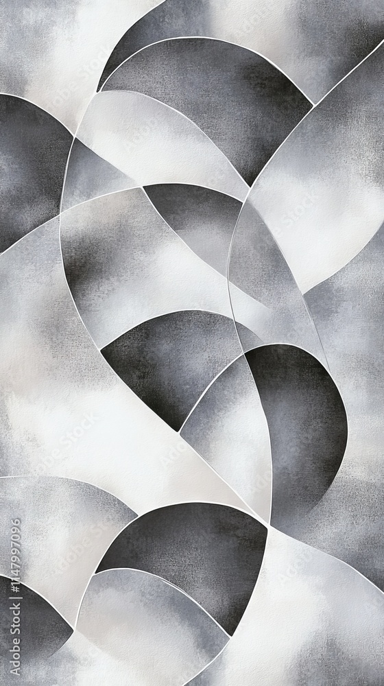 Poster abstract geometric design featuring curved shapes in monochrome shades, creating a modern and artist