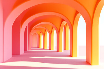 Fototapeta premium Colorful Archway: Pink, Orange, and Yellow Architecture