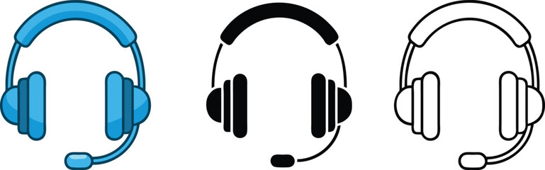 Headset Icons Blue, Black, White, Support, Customer Service, Communication