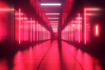 Fototapeta premium Server room red light, data center background, 3D