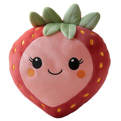Pink plush toy resembling strawberry, transparent PNG for children's spaces or decorative purposes