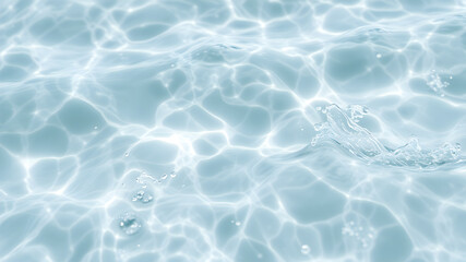 Obraz premium Blurred desaturated transparent clear calm water surface texture with splashes and bubbles. Trendy abstract nature background. White-grey water waves in sunlight. Generative AI