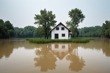 Fototapeta premium there is a small house in the middle of a flooded area