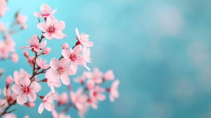 Delicate pink cherry blossoms on blue