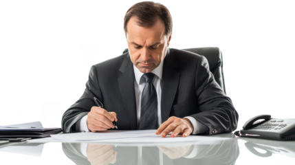 Businessman Signing Documents in Office Setting