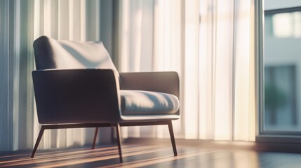 Minimalist modern lounge with uncluttered, elegant design. Featuring soft colors and sleek furnishings