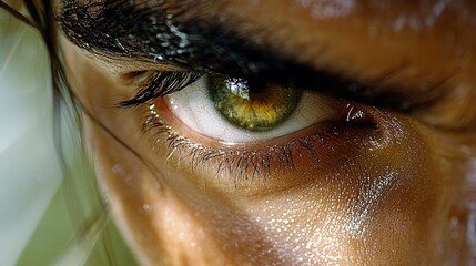  A close up of a woman's eye with water droplets on it