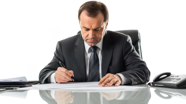 Businessman Signing Documents in Office Setting
