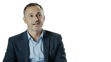 Professional Man in Suit Speaking Confidently