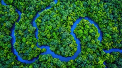 Obraz premium Amazon River Aerial View: Lush Rainforest and Winding River 