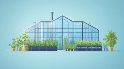 Obraz premium Large Industrial Scale Greenhouse with Abundant Plant Growth