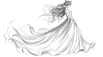 Elegant Queen in Flowing Gown and Crown