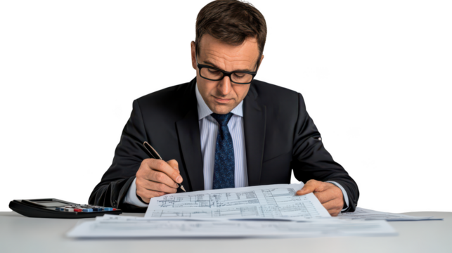 Professional Male Accountant Reviewing Financial Documents