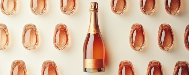 Fototapeta premium Creative flat lay composition with bottle of champagne and space for text on white background