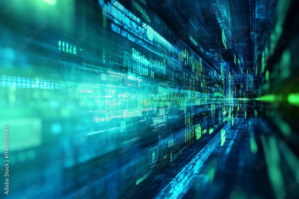 Poster vibrant digital landscape showcasing dynamic data flow in a futuristic cyberspace environment with n