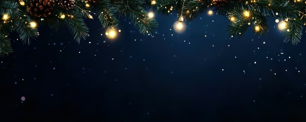 holiday illumination and decoration concept - christmas garland bokeh lights over dark blue background