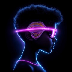 Obraz premium Futuristic Neon Profile AI Generated Head Silhouette with Glowing Lines Glasses