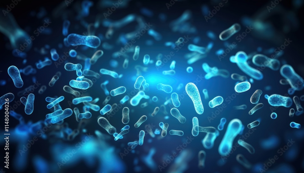 Aufkleber close-up view of bacterial colony with glowing bacteria on a dark background in a microscopic perspe