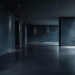 Modern Minimalist Interior Design Featuring Dark Walls and Polished Concrete Floor in an Empty, Spacious Room for Versatile Use