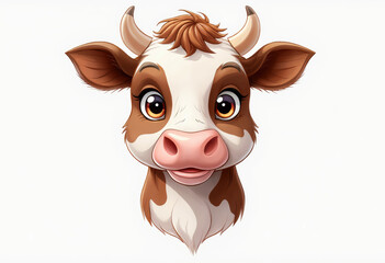 Charming Cartoon Cow Illustration with Adorable Expression Perfect for Children's Books and Farm-Themed Designs