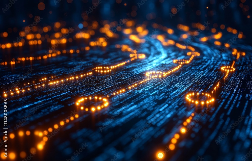 Fototapete Visual Representation of Digital Data Flow With Glowing Lights Conveying the Concept of Technology and Connectivity in a Modern, Abstract Design