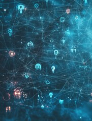 Abstract Digital Network Connections With Glowing Icons Illustrating Technology and Innovation