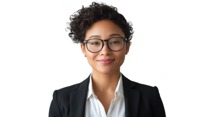 Professional Woman with Glasses Smiling in Business Attire
